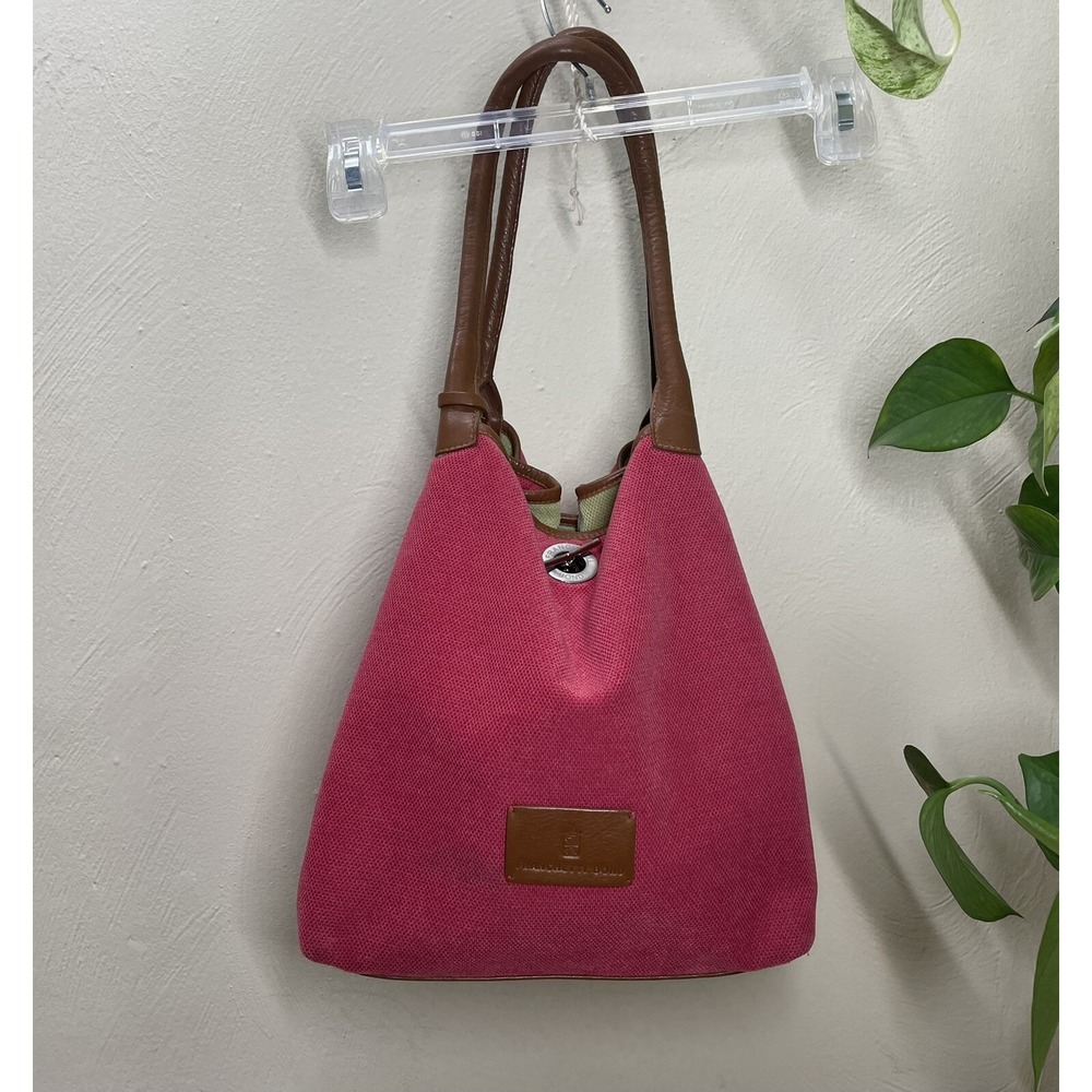 Franchetti Bond Rasberry Color Fabrick Leather Strap Shoulder Bag